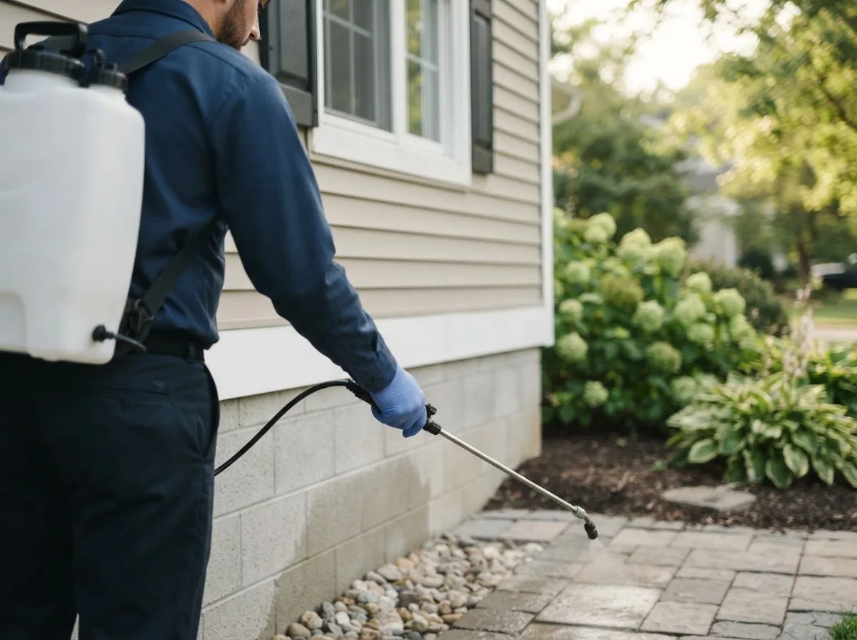 Pest control technician inspecting a home in Northfield, OH
